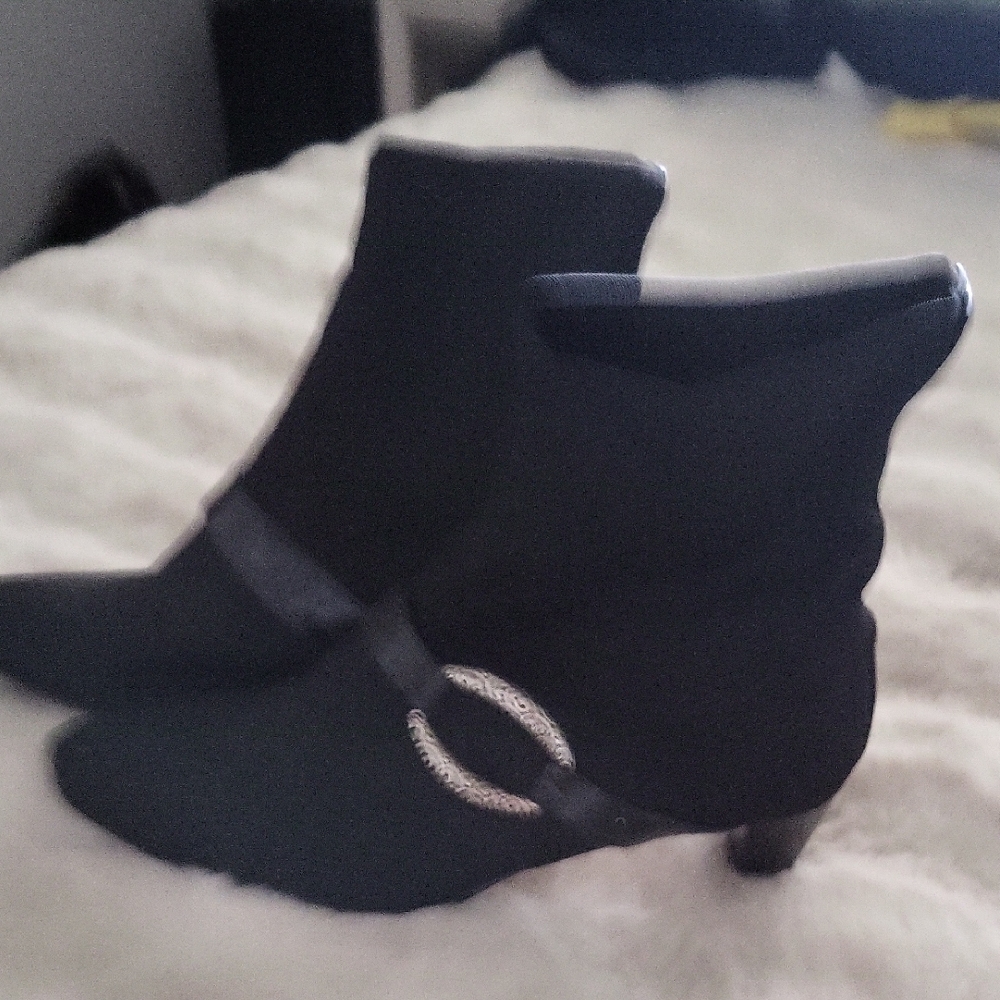 Brighton Black Heeled Boots with Silver Accent